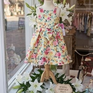 Rare Editions Yellow Dress w/ Pink/ Green Floral Accents, Size 7, NWT